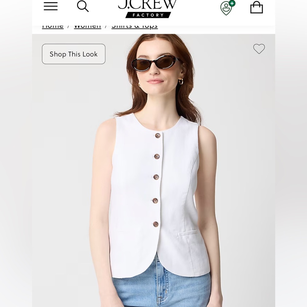 J.Crew factory White Sleeveless Button-Front  lined vest- size 14